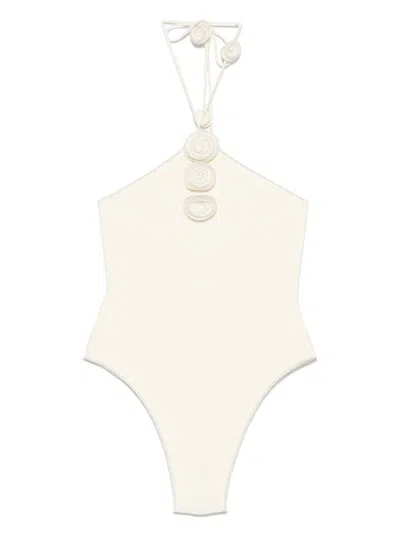 La Reveche White Flower-detailing Swimsuit In Pink