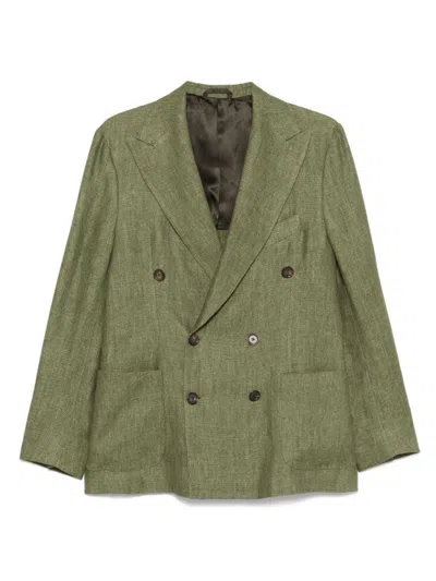 Doppiaa Textured Olive Green Double-breasted Blazer With Rear Vents