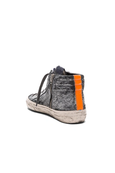 Shop Golden Goose Coated Suede Slide Sneakers In Black Crackle & Orange