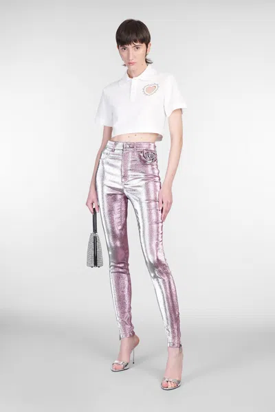 Area Crystal Heart Cutout Cropped Polo White