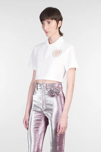 Area Crystal Heart Cutout Cropped Polo White