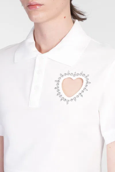 Area Crystal Heart Cutout Cropped Polo White