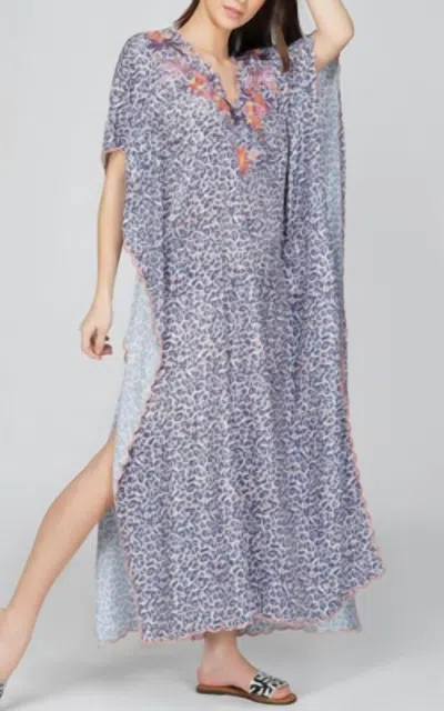America & Beyond Night Sky Animal Print Kaftan In Blue/white/coral