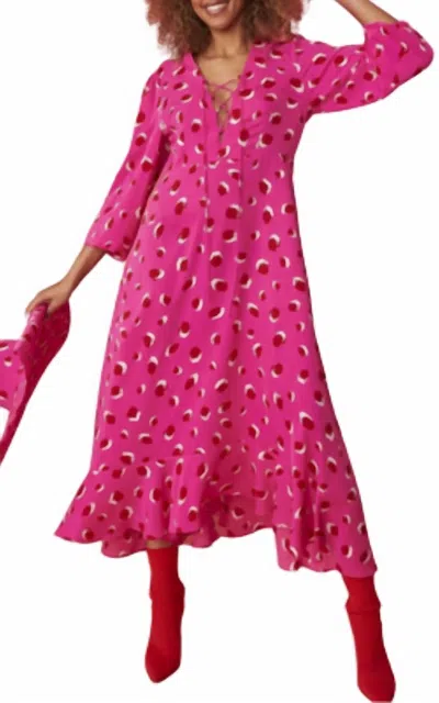 Jayley Silk Blend Polka Dot Maxi Dress In Fuchsia/white/red