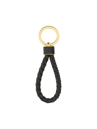 Bottega Veneta Intrecciato Leather And Gold-tone Keyring In Black