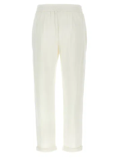 Brunello Cucinelli White Pants With Elastic Drawstring Waist And Monile Detail On The Pockets In Cotton Woman