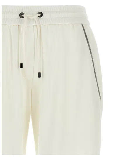 Brunello Cucinelli White Pants With Elastic Drawstring Waist And Monile Detail On The Pockets In Cotton Woman