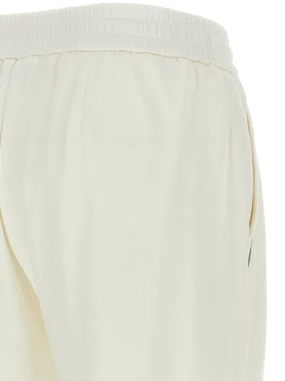 Brunello Cucinelli White Pants With Elastic Drawstring Waist And Monile Detail On The Pockets In Cotton Woman