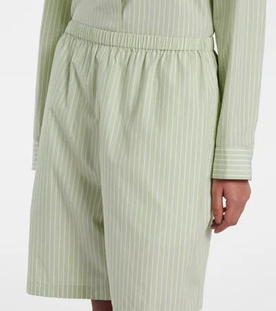 The Row Zinnia Striped Cotton Poplin Bermuda Shorts In Green