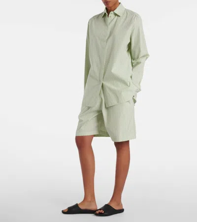 The Row Zinnia Striped Cotton Poplin Bermuda Shorts In Green