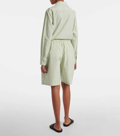 The Row Zinnia Striped Cotton Poplin Bermuda Shorts In Green