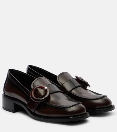 Prada Brushed Leather Moccasins In Burnt Color In Brown