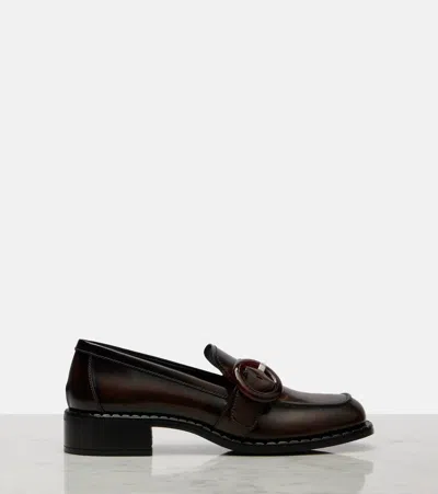 Prada Brushed Leather Moccasins In Burnt Color In Brown