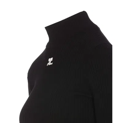 Courrèges Mockneck Rib Knit Sweater In Black