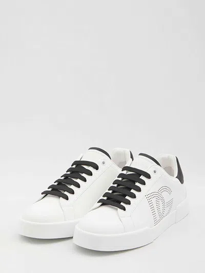 Dolce & Gabbana White And Black Leather Sneakers In White