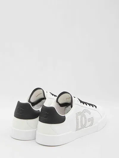 Dolce & Gabbana White And Black Leather Sneakers In White