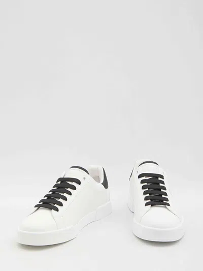 Dolce & Gabbana White And Black Leather Sneakers In White