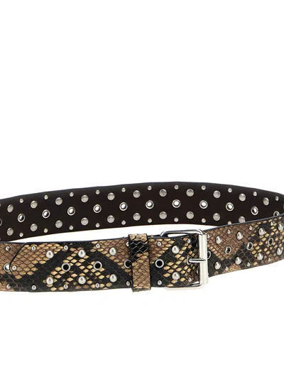 Dries Van Noten Adjustable Snake Print Studded Belt In Animal Print
