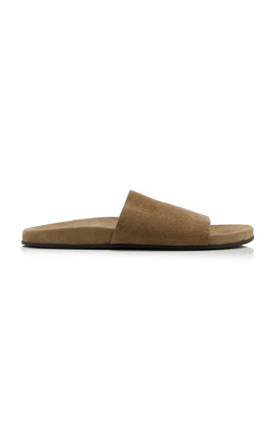 The Row Hugh Suede Flat Slide Sandals In Nude