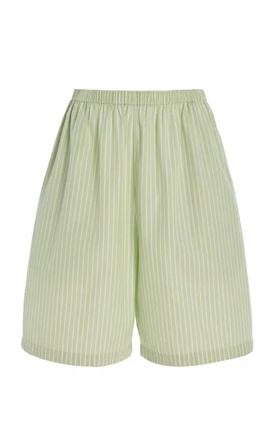 The Row Zinnia Striped Cotton Poplin Bermuda Shorts In Green