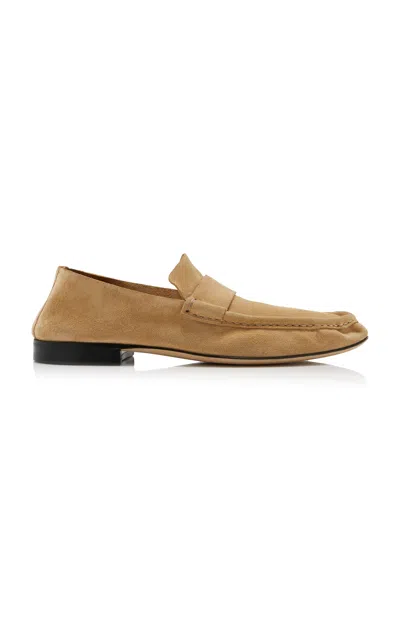 The Row Beige Suede Soft Moccasins In Yellow