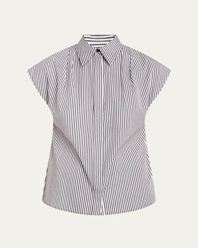 Brandon Maxwell Gabi Striped Cap-sleeve Button-down Shirt