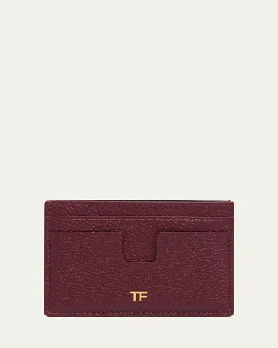 Tom Ford Classic Tf Grain Leather Card Holder In Burgundy