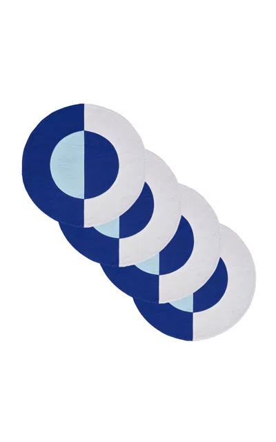 Misette Set-of-four Embroidered Linen Round Placemats