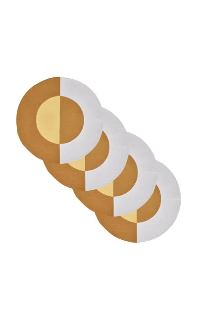 Misette Set-of-four Embroidered Linen Round Placemats