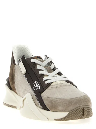 Fendi Flow Sneaker In Beige Nubuck In Brown