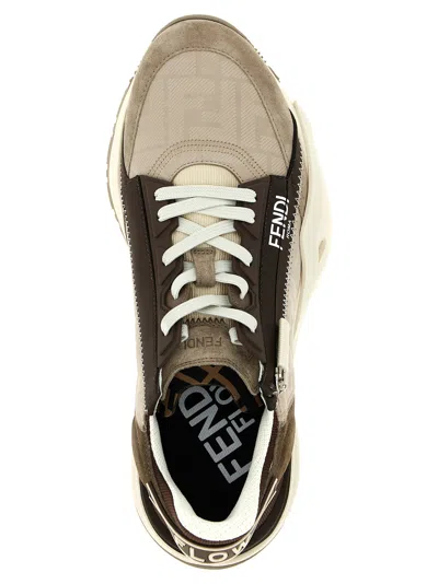 Fendi Flow Sneaker In Beige Nubuck In Brown