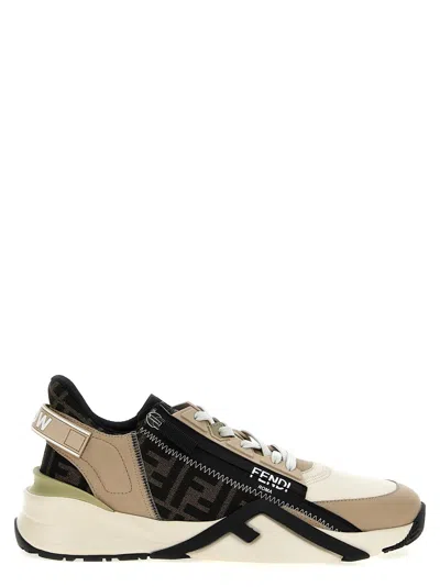 Fendi Beige Leather Sneakers With Ff Motif In Brown