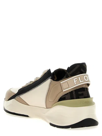 Fendi Beige Leather Sneakers With Ff Motif In Brown