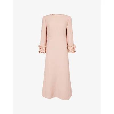 Valentino Wool-silk Floral-sleeve Midi Dress In Vieux Rose