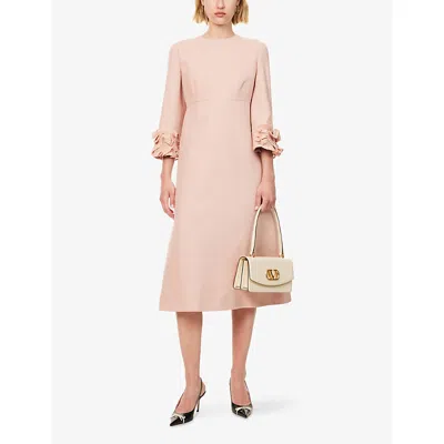 Valentino Wool-silk Floral-sleeve Midi Dress In Vieux Rose