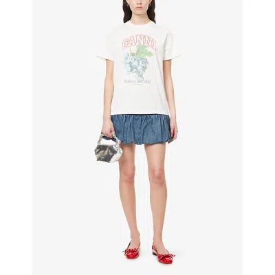 Ganni Off-white Basic Cotton Jersey Grapes Relaxed T-shirt In White
