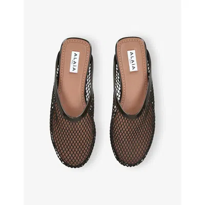 Alaïa Fishnet Flat Mules Rubber Sole In Black