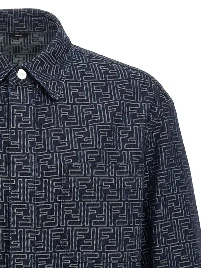 Fendi Giubbino In Denim Ricamato Uomo In Blue