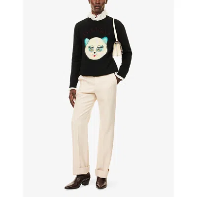 Valentino Wool Cotton Chat De La Maison Sweater In Black