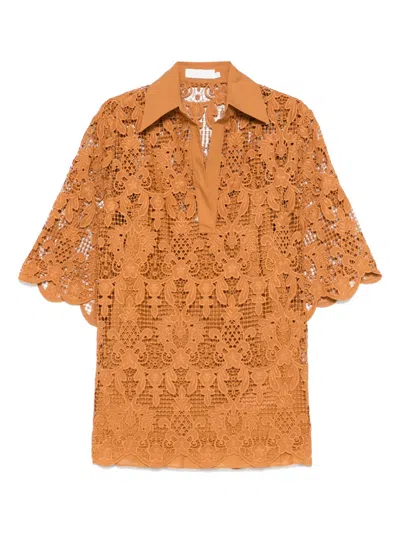 Zimmermann Coco Lace Tunic Top In Biscuit In Brown