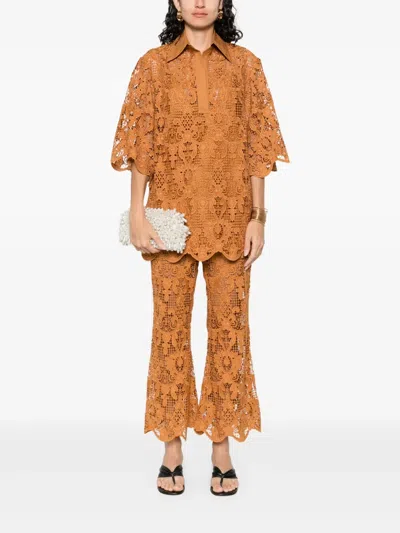 Zimmermann Coco Lace Tunic Top In Biscuit In Brown