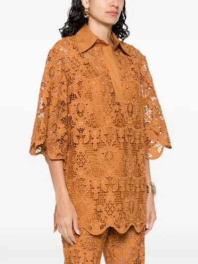 Zimmermann Coco Lace Tunic Top In Biscuit In Brown