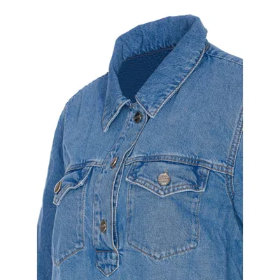 Ganni Denim Dress With Embroidered Hem And Pockets In Blue