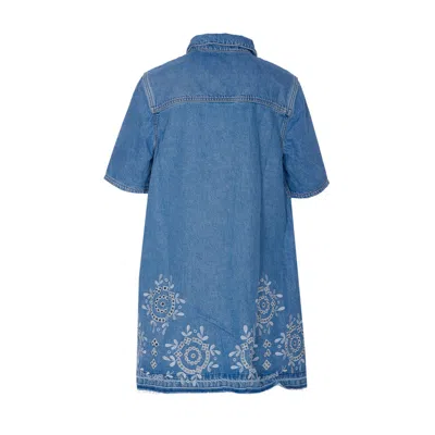 Ganni Denim Dress With Embroidered Hem And Pockets In Blue