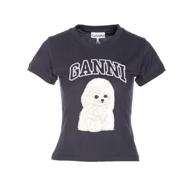Ganni T-shirt In Cotone Ardesia   Donna In Blue
