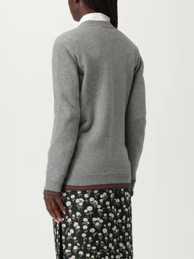Gucci Wool And Cashmere Cardigan With Web Band In Gray