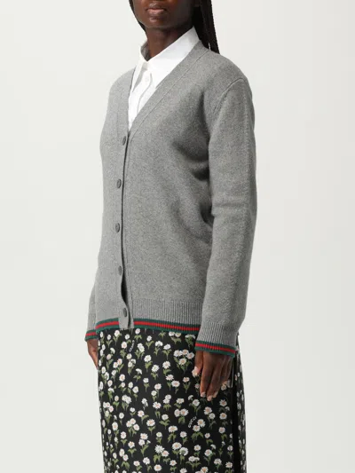Gucci Wool And Cashmere Cardigan With Web Band In Gray