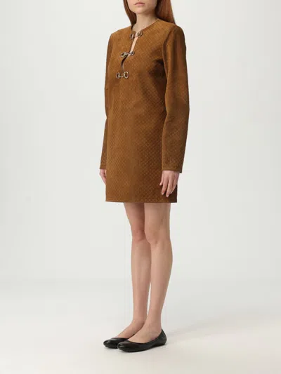 Gucci Gg Suede Dress With Horsebit Detail In Brown