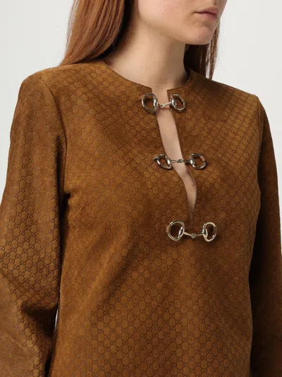 Gucci Gg Suede Dress With Horsebit Detail In Brown