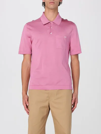Gucci Pink Polo Shirt With Chest Pocket And Embroidered Logo On The Front In Fine Silk Knit Man In Animal Print